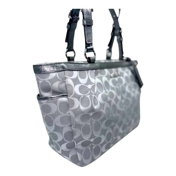 Coach Signature Gallery East West Tote Silver Metallic - Picture 5 of 11